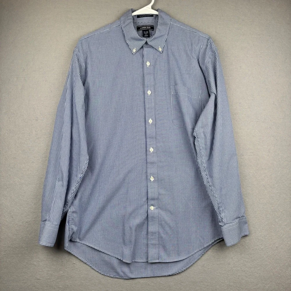 Lands End Supima Cotton Shirt Mens 16 33 Tailored Fit Gingham